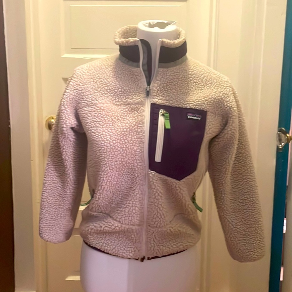NWOT mint Kid’s Girl’s Boy’s Retro-X Fleece Jacket size medium 10 cream & purple